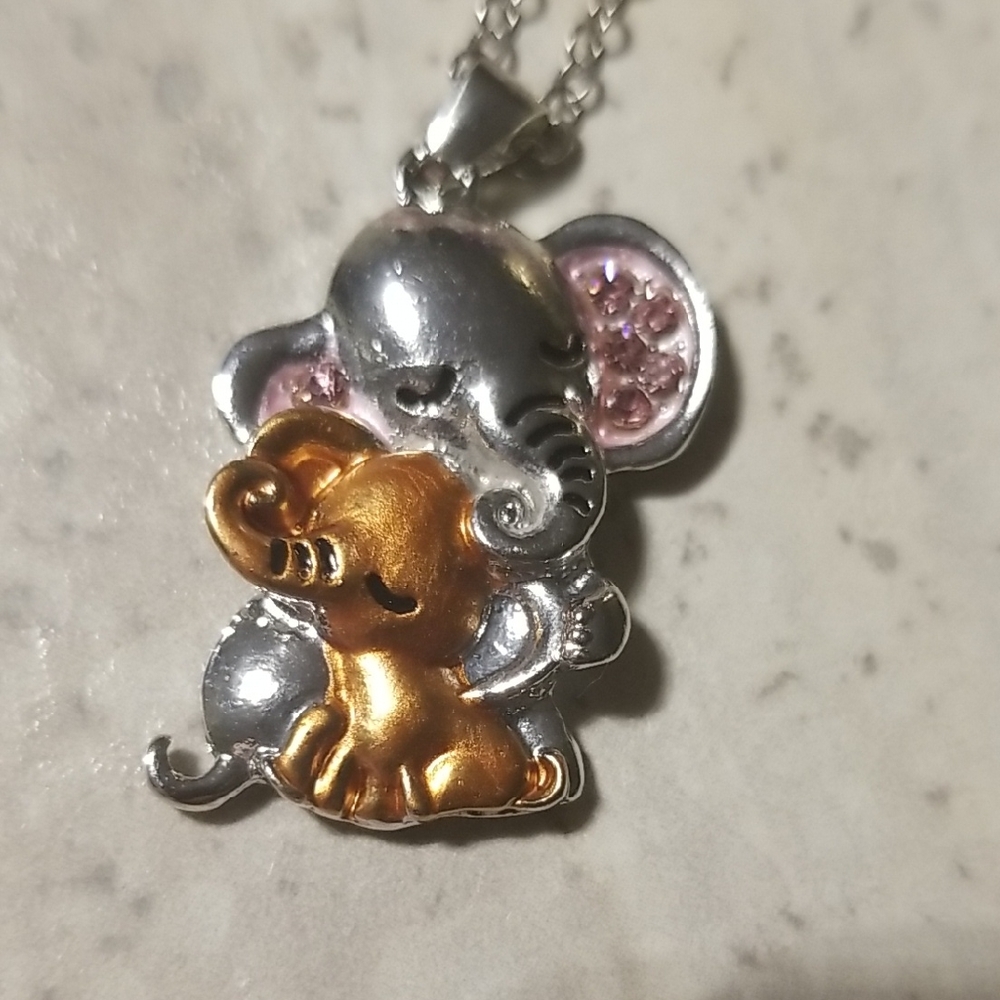 Silver and Gold Elephant Necklace Costume jewelry